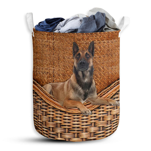 S: 17.72”x13.78” (45x35 cm) Belgian Malinois Dog Rattan Teaxture - Laundry Basket - Owls Matrix LTD