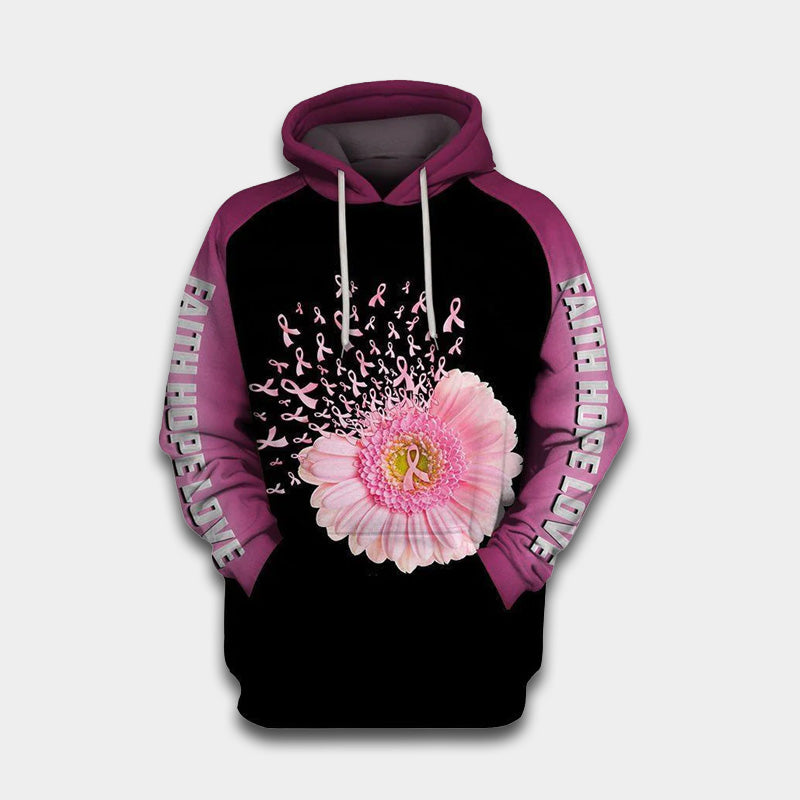 Believe Pink Flower Ribbon Breast Cancer Awareness – 3D Hoodie