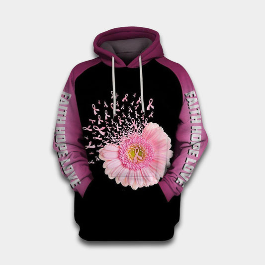 Believe Pink Flower Ribbon Breast Cancer Awareness – 3D Hoodie