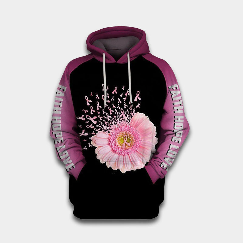 Believe Pink Ribbon Flower Art – 3D Hoodie