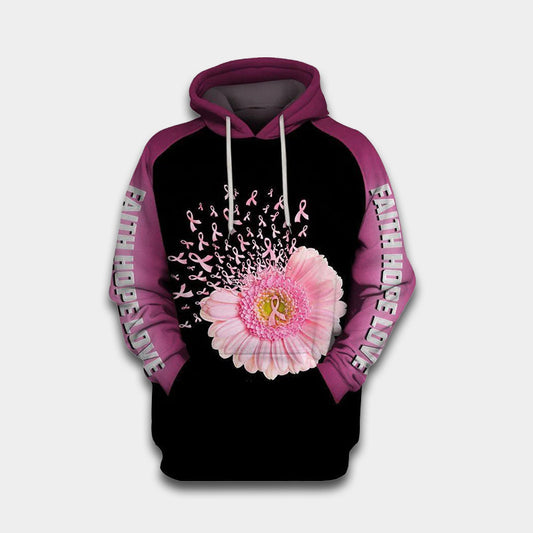 Believe Pink Ribbon Flower Art – 3D Hoodie