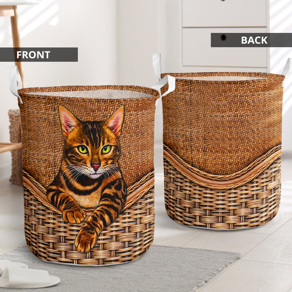 Bengal Cat Rattan Teaxture Basic Style - Laundry Basket - Owls Matrix LTD