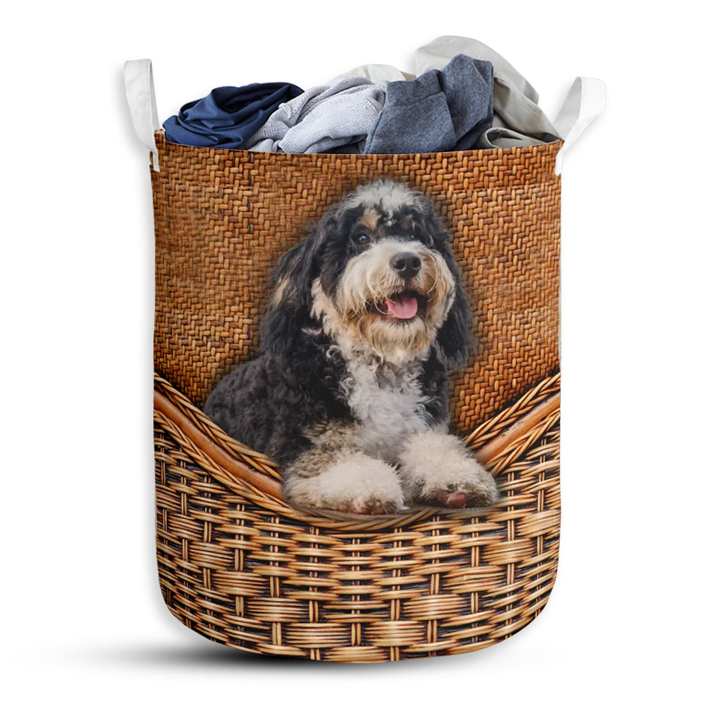 S: 17.72”x13.78” (45x35 cm) Bernedoodle Dog Rattan Teaxture - Laundry Basket - Owls Matrix LTD