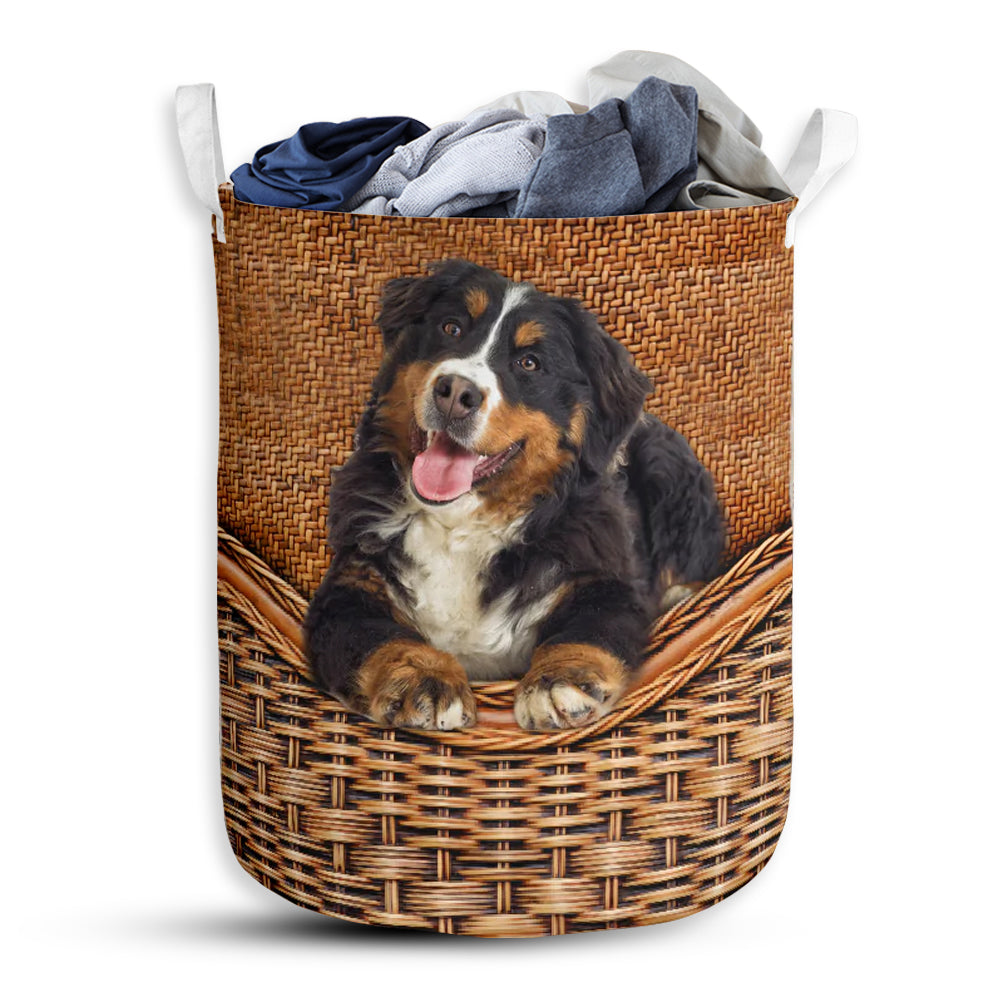 S: 17.72”x13.78” (45x35 cm) Bernese Mountain Dog Rattan Teaxture - Laundry Basket - Owls Matrix LTD