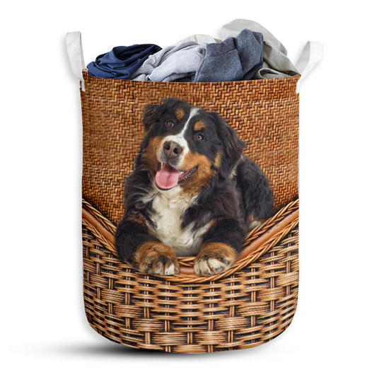 S: 17.72”x13.78” (45x35 cm) Bernese Mountain Dog Rattan Teaxture - Laundry Basket - Owls Matrix LTD