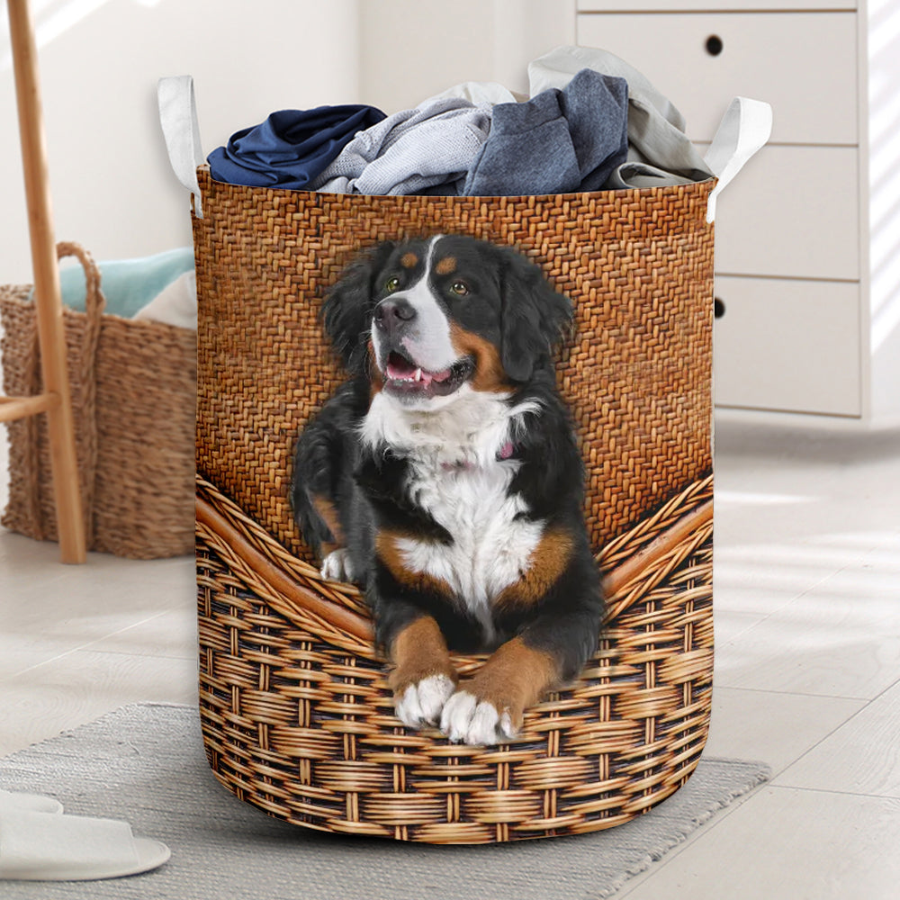 Bernese Mountain Dog Rattan Reaxture Lover - Laundry Basket - Owls Matrix LTD