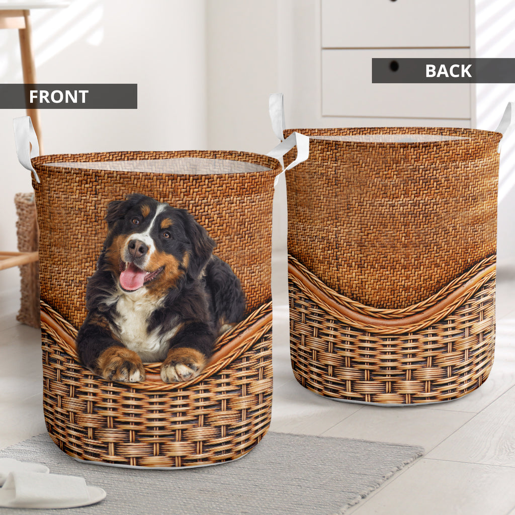 Bernese Mountain Dog Rattan Teaxture - Laundry Basket - Owls Matrix LTD
