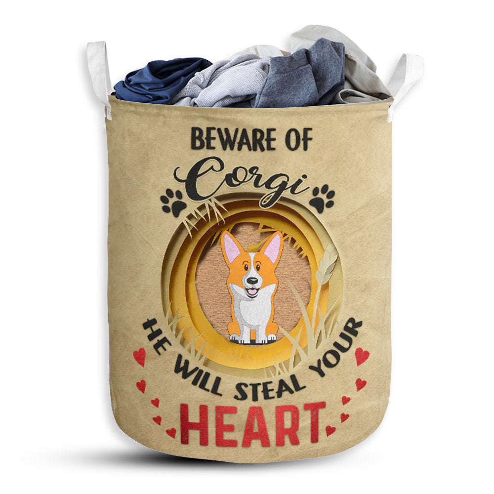 S: 17.72”x13.78” (45x35 cm) Corgi Beware Of Corgi Paper - Laundry Basket - Owls Matrix LTD
