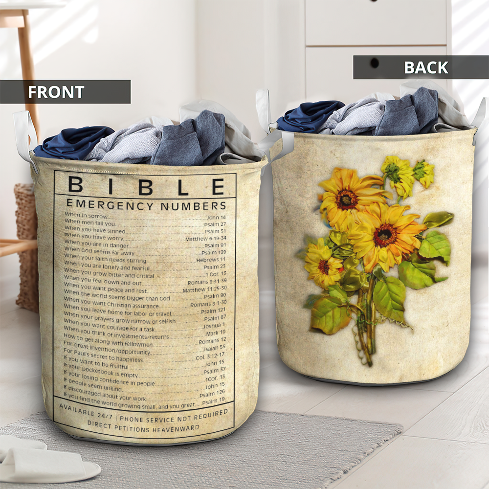 Bible emergency number sunflower - Laundry basket - LAUB02NGC280222 - Owls Matrix LTD