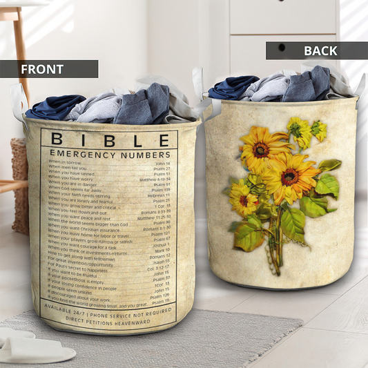 Bible emergency number sunflower - Laundry basket - LAUB02NGC280222 - Owls Matrix LTD