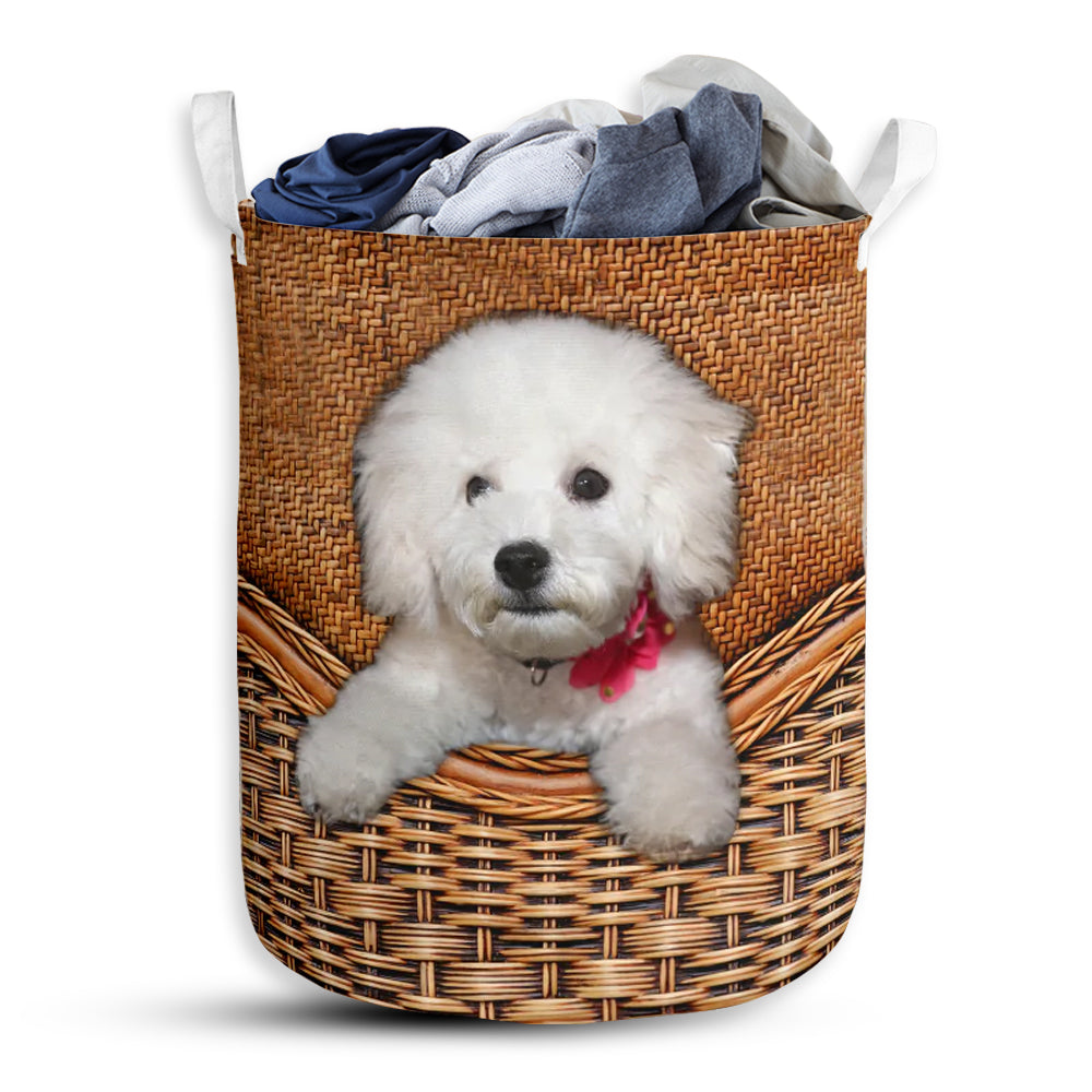 S: 17.72”x13.78” (45x35 cm) Bichon Frise Dog Rattan Teaxture - Laundry Basket - Owls Matrix LTD