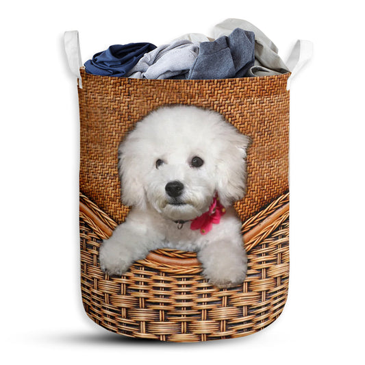 S: 17.72”x13.78” (45x35 cm) Bichon Frise Dog Rattan Teaxture - Laundry Basket - Owls Matrix LTD