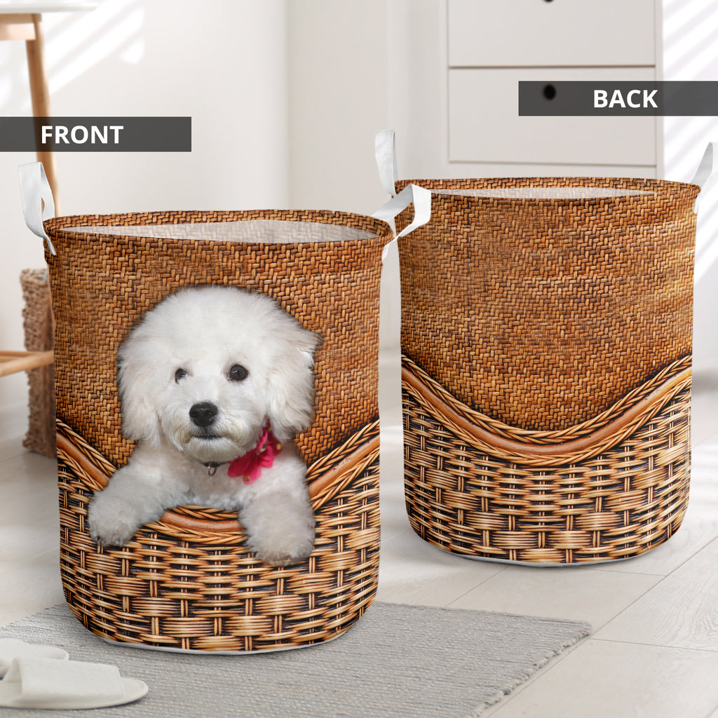 Bichon Frise Dog Rattan Teaxture - Laundry Basket - Owls Matrix LTD