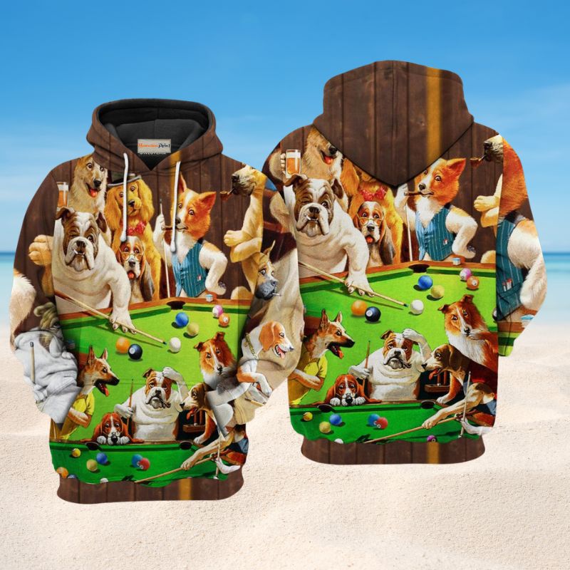 Billiard Dogs Playing Pool Art – 3D Hoodie
