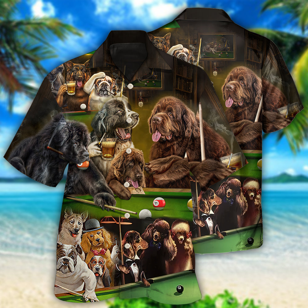 Dogs Playing Billiards Funny Art - Hawaiian Shirt