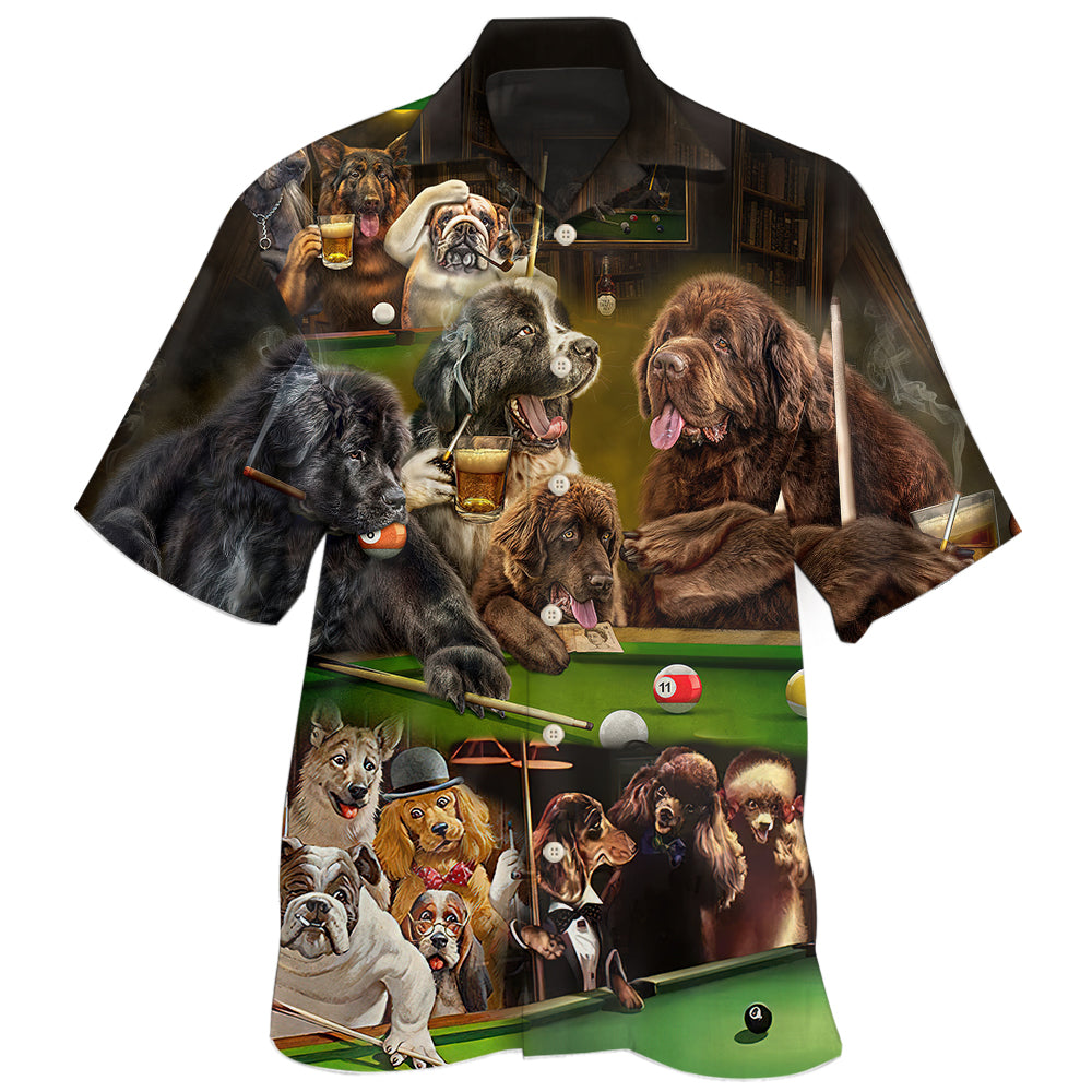 Dogs Playing Billiards Funny Art - Hawaiian Shirt