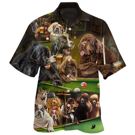Dogs Playing Billiards Funny Art - Hawaiian Shirt