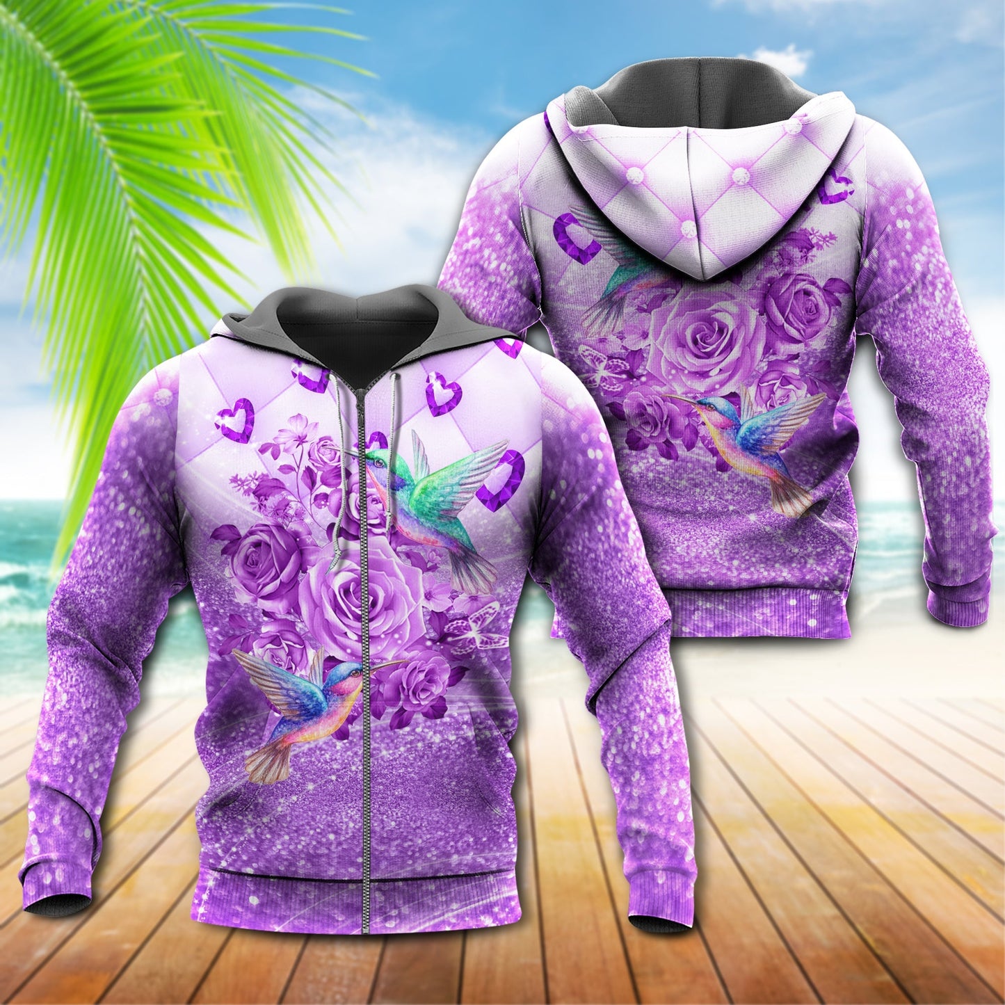 Hummingbird Purple Flower Elegant Art – 3D Hoodie