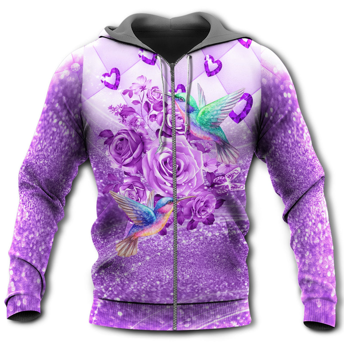 Hummingbird Purple Flower Elegant Art – 3D Hoodie