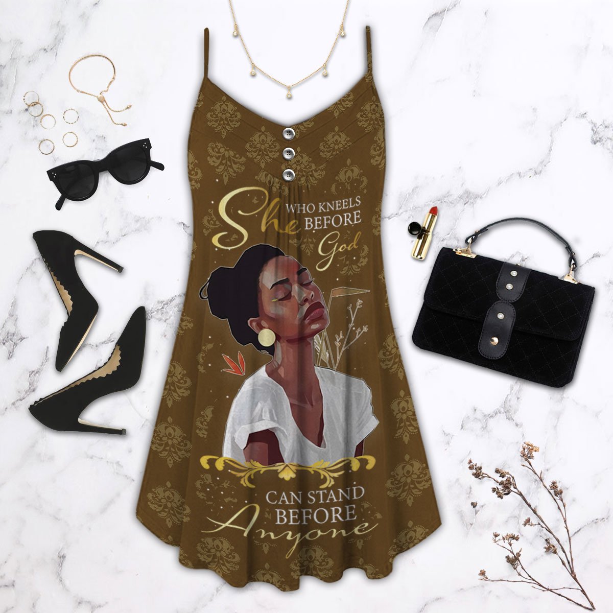 Black Women Faith And Beauty – Women's Summer Sleeveless V-Neck Camisole Dress