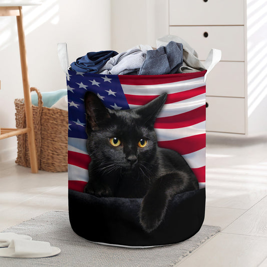 Cute Black Cat - Laundry basket - LAUB07LIN210222-Owls Matrix