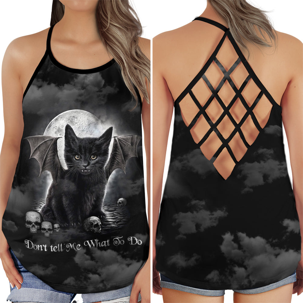 Black Cat Mystery Charm Vibes - Hollow Tank Top