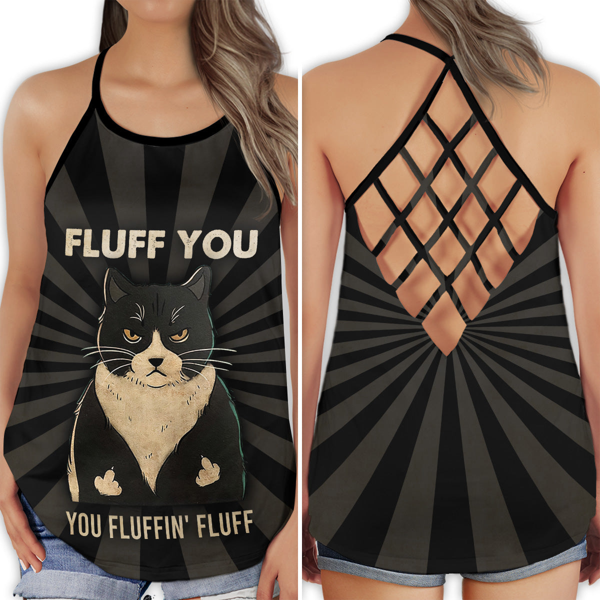 Black Cat Black Pattern – Hollow Tank Top