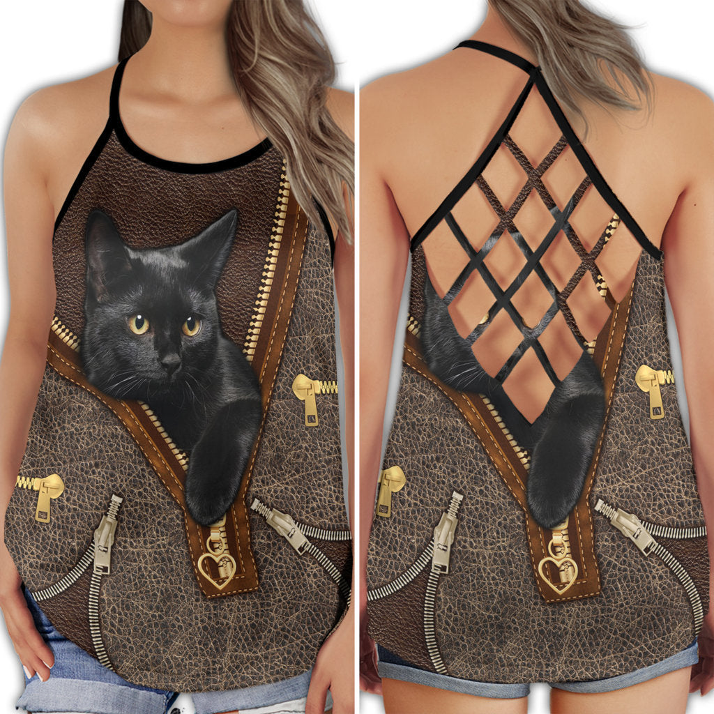 Black Cat Amazing Cute Cool Vibes Animal Graphic - Hollow Tank Top