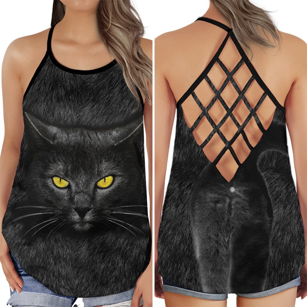 Black Cat Cool Minimal Aesthetic Cute Animal Style - Hollow Tank Top
