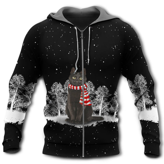 Black Cat Snowy Night Style - 3D Hoodie
