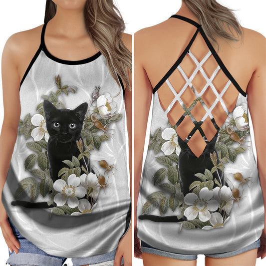 Black Cat Floral Peaceful Summer Collection – Hollow Tank Top
