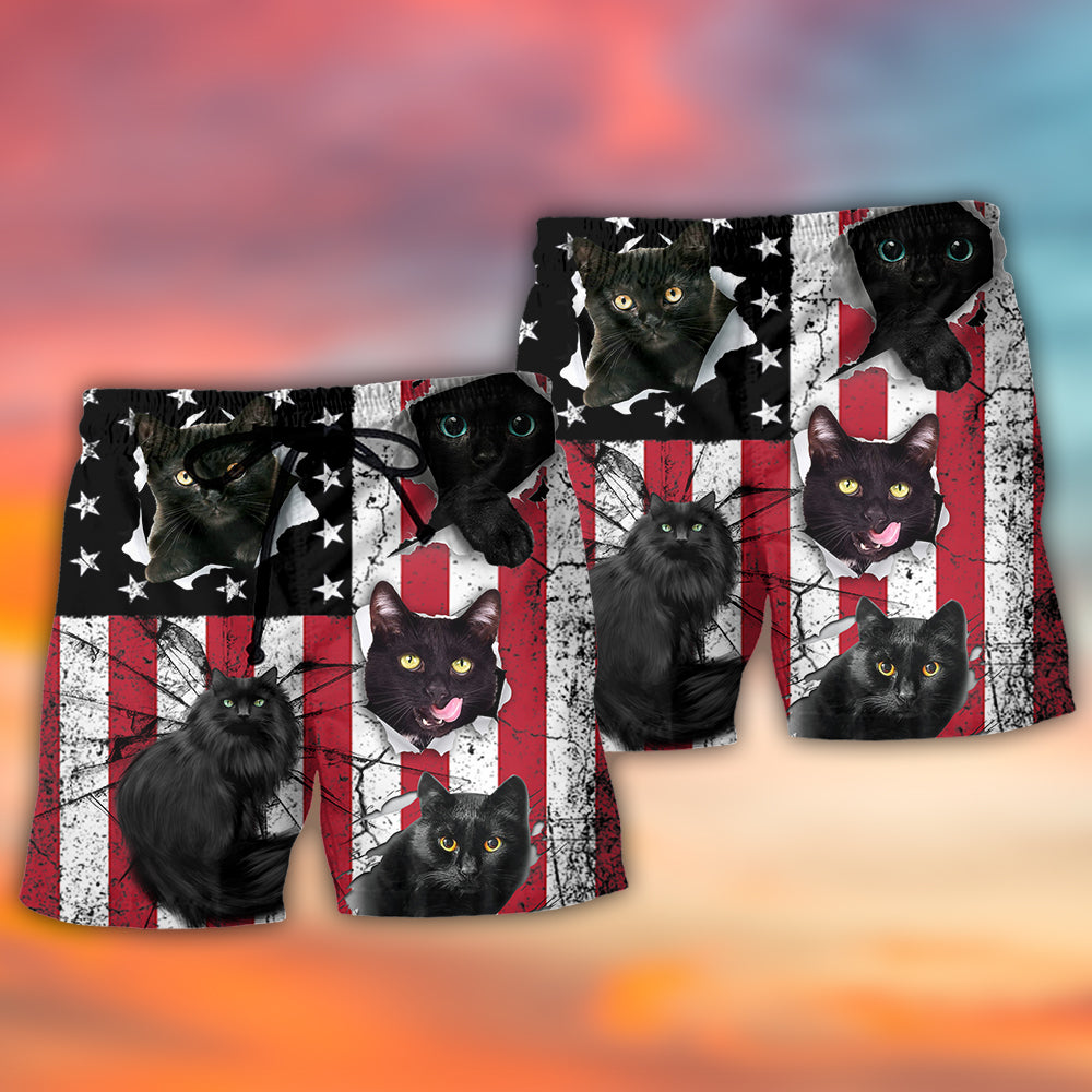 Black Cat Independence Day Art – Beach Short