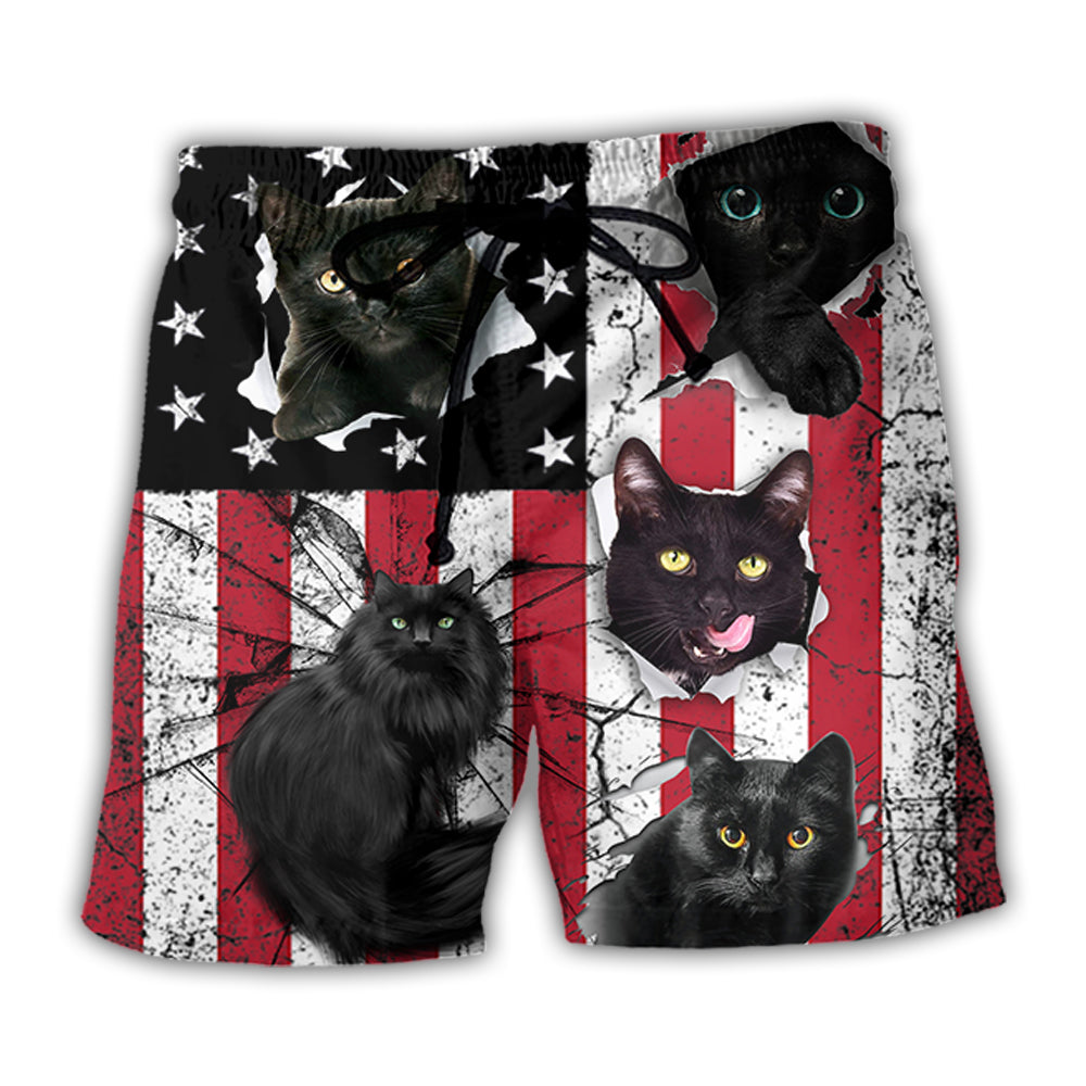 Black Cat Independence Day Art – Beach Short