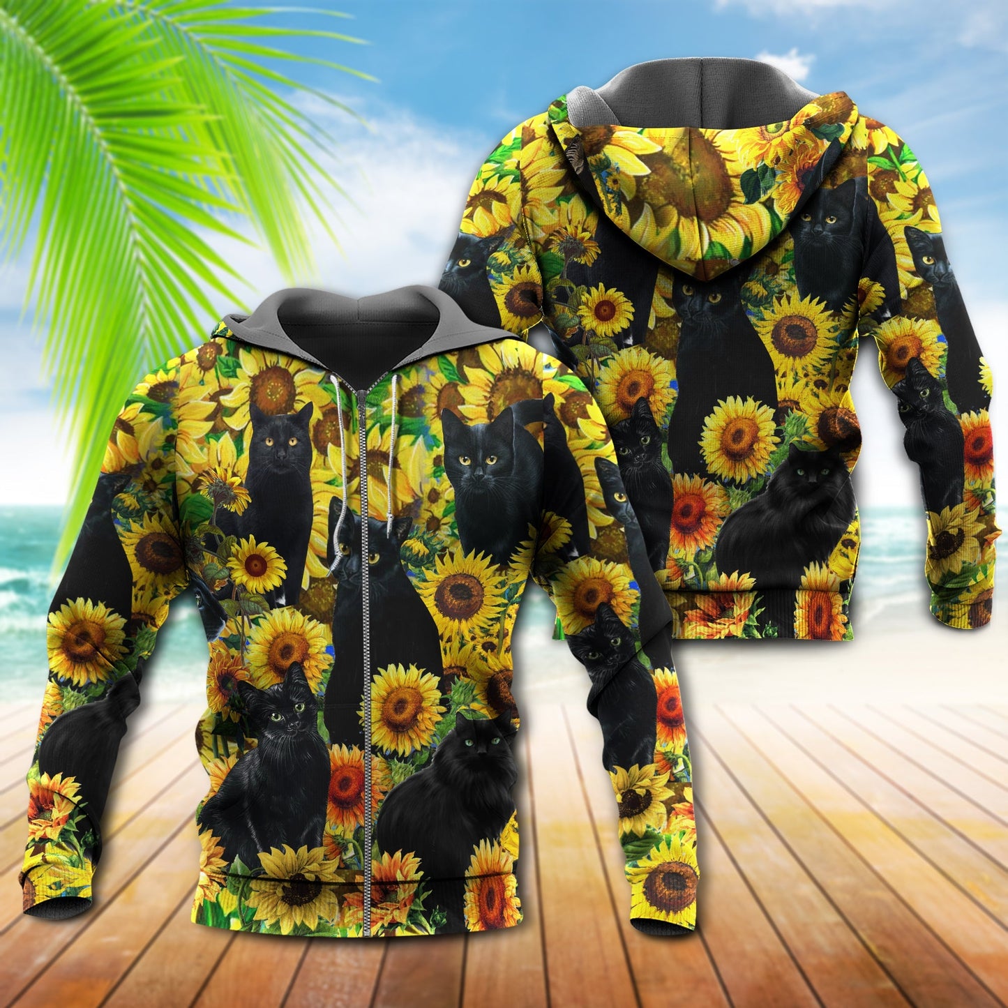 Black Cat Sunflower Love Art – 3D Hoodie