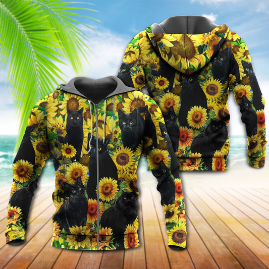 Black Cat Sunflower Love Art – 3D Hoodie
