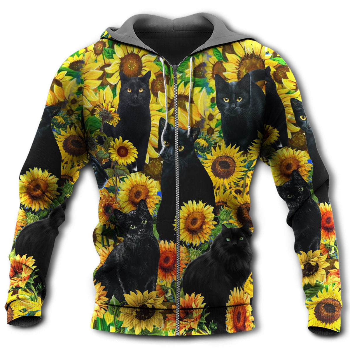 Black Cat Sunflower Love Art – 3D Hoodie