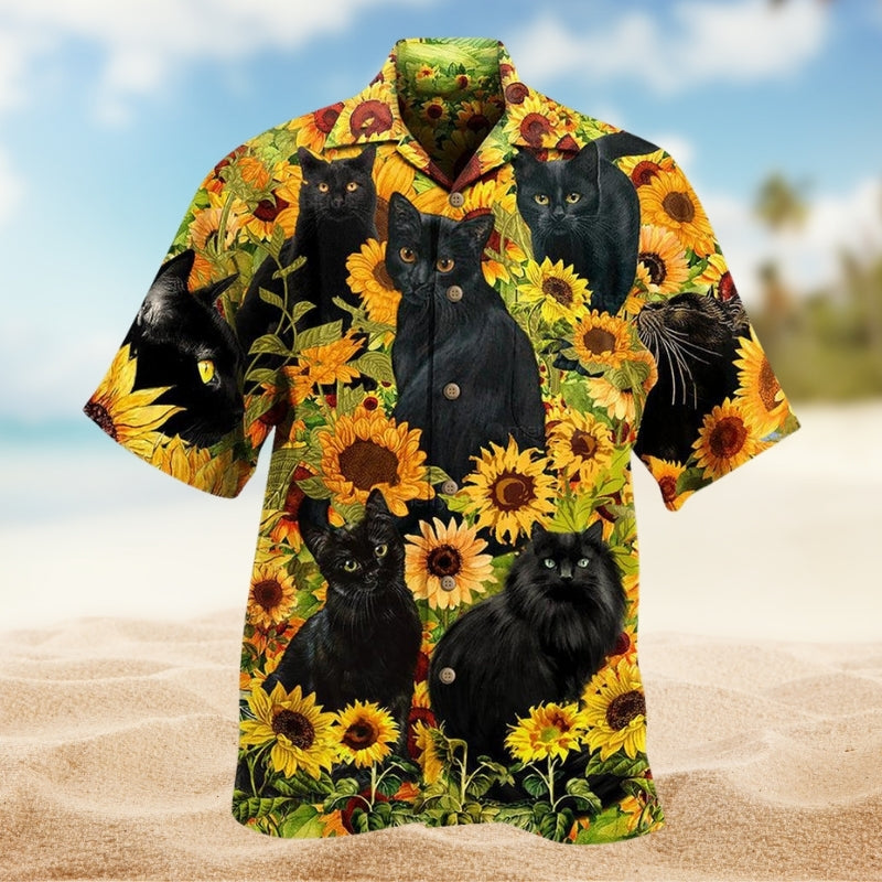 Black Cat Love Sunflower Limited Edition – Hawaiian Shirt