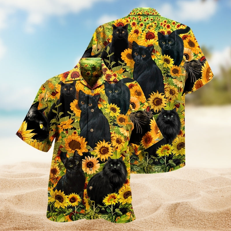 Black Cat Love Sunflower Limited Edition – Hawaiian Shirt