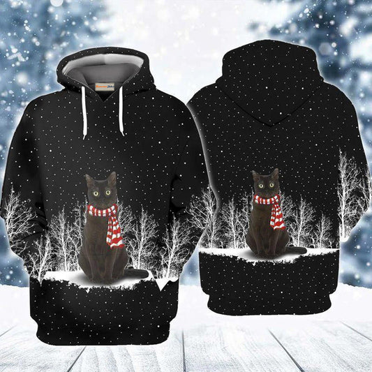 Black Cat Snow Night Art – 3D Hoodie
