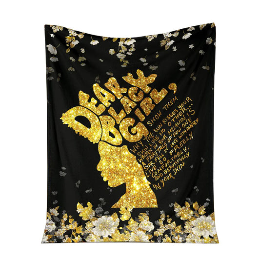 Black Girl Dear Black Girl Faux Glitter Print African American 50 x 60 Inch Flannel Blanket For Cozy Bedroom And Sofa Decor