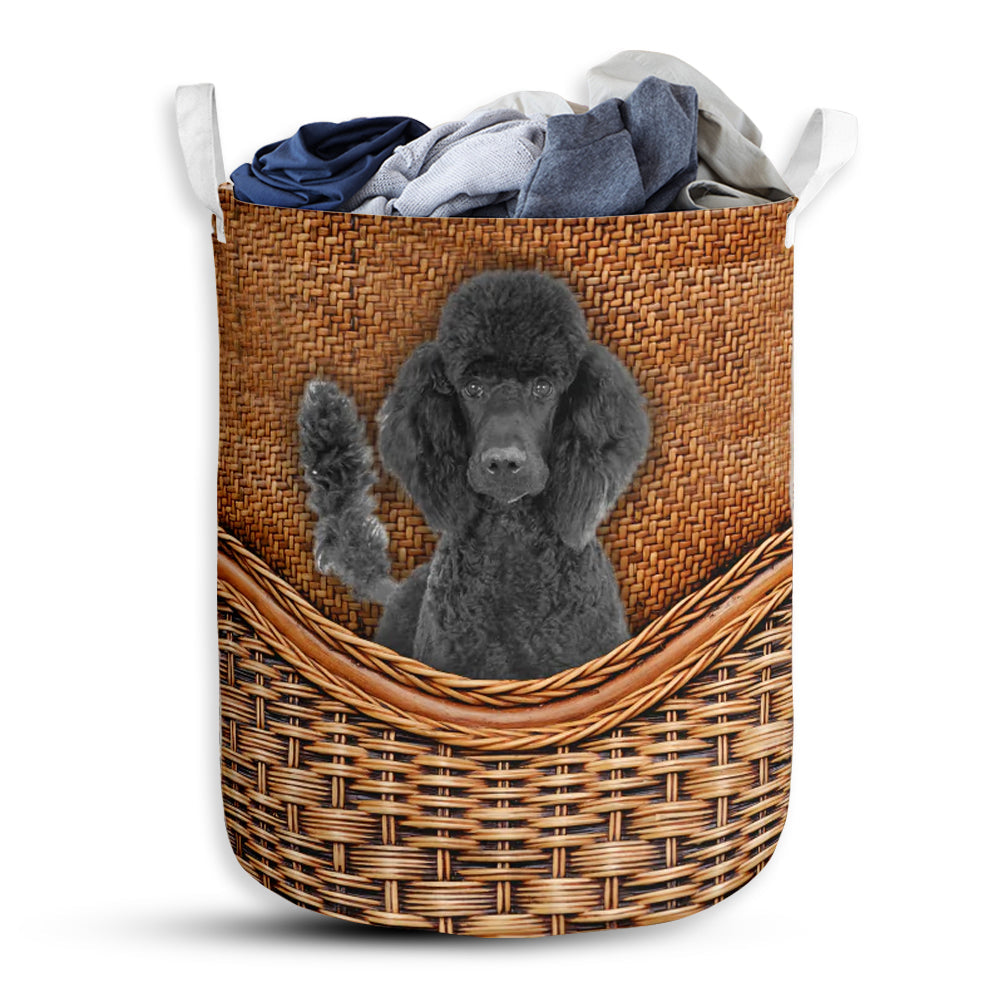 S: 17.72”x13.78” (45x35 cm) Black Standard Poodle Dog Rattan Teaxture - Laundry Basket - Owls Matrix LTD