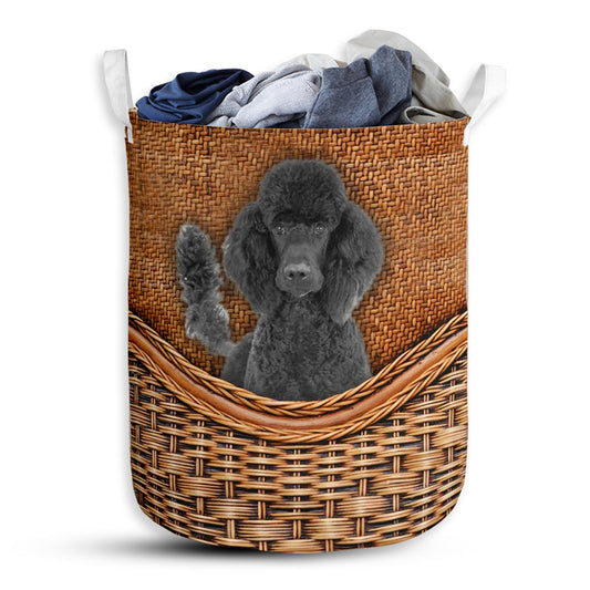 S: 17.72”x13.78” (45x35 cm) Black Standard Poodle Dog Rattan Teaxture - Laundry Basket - Owls Matrix LTD