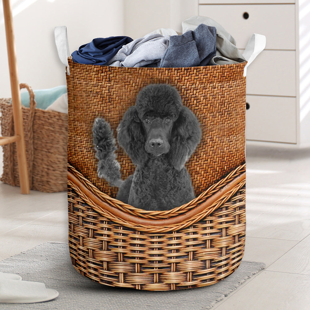 Black Standard Poodle Dog Rattan Teaxture - Laundry Basket - Owls Matrix LTD