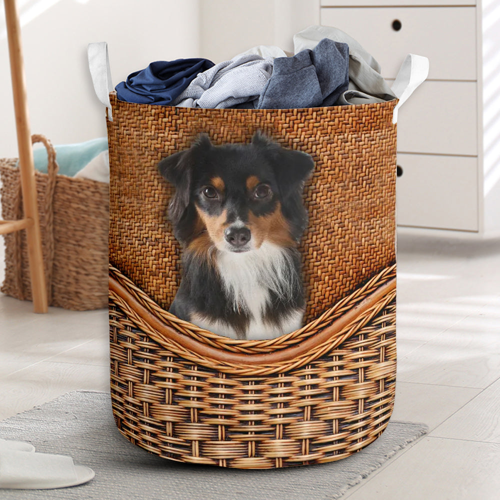 Black Tri Aussie Dog Rattan Teaxture - Laundry Basket - Owls Matrix LTD