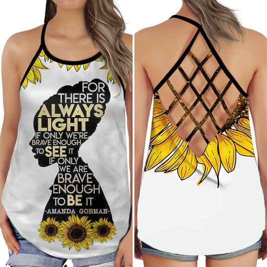 S Black Woman Love Peace For There Is Always Light - Cross Open Back Tank Top - Owls Matrix LTD