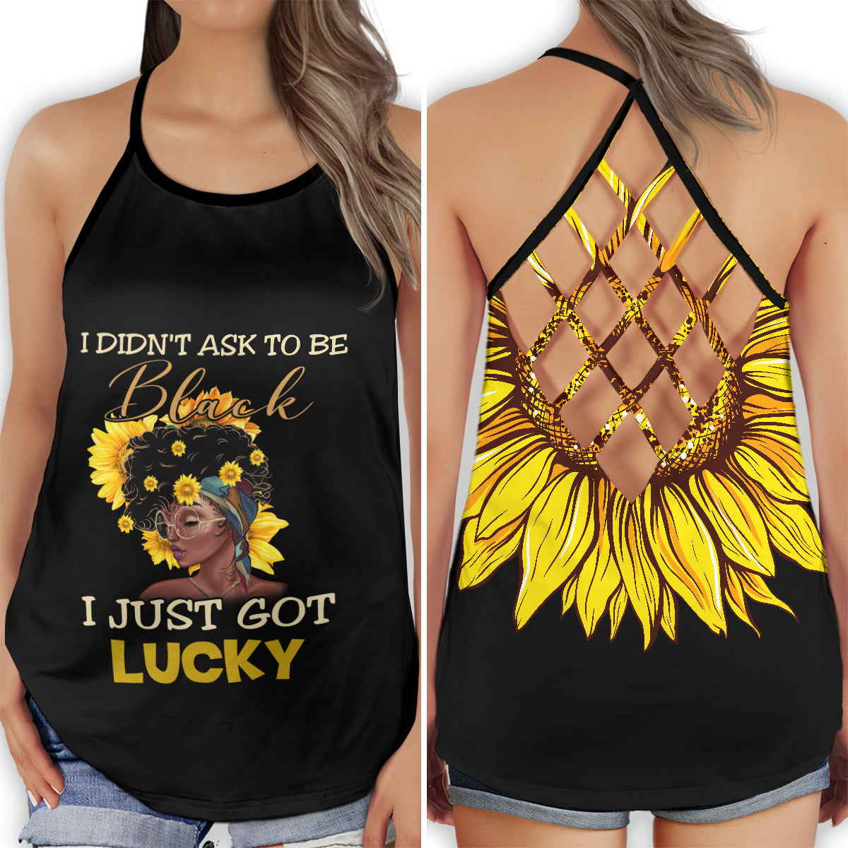Black Woman Lucky Blessed Energy - Hollow Tank Top