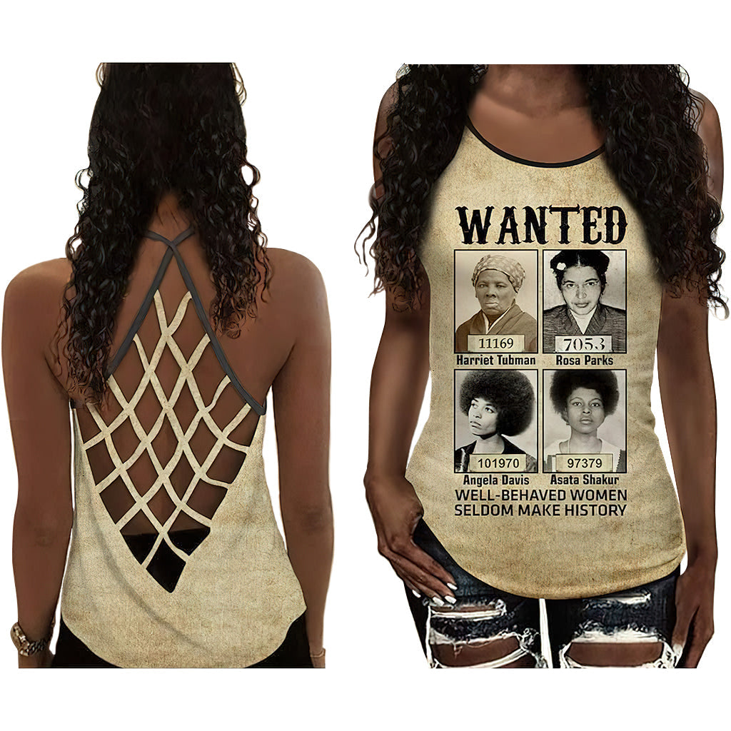 Black Woman Love Peace Wanted Statement Collection – Hollow Tank Top