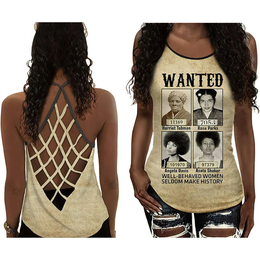 Black Woman Love Peace Wanted Statement Collection – Hollow Tank Top