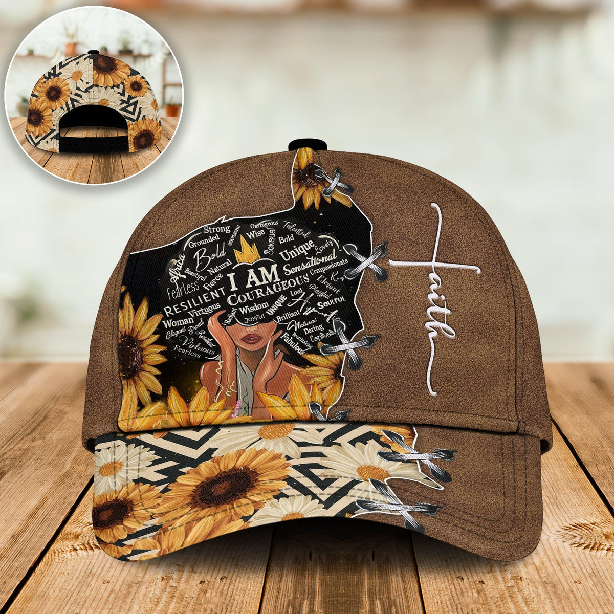 Black Woman Sunflower Faith – Classic Cap