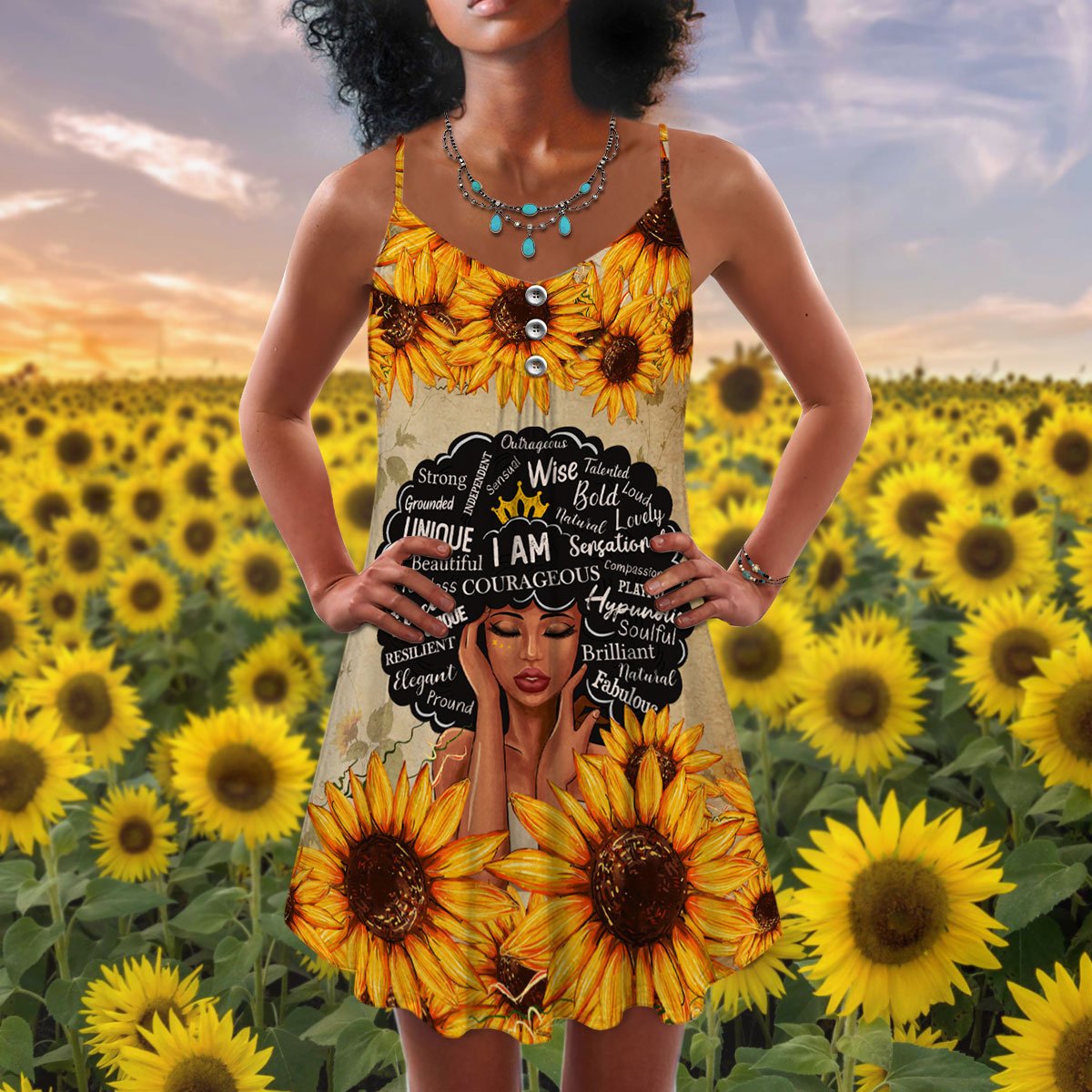 Black Women Faith Message Limited – Women's Summer Sleeveless V-Neck Camisole Dress